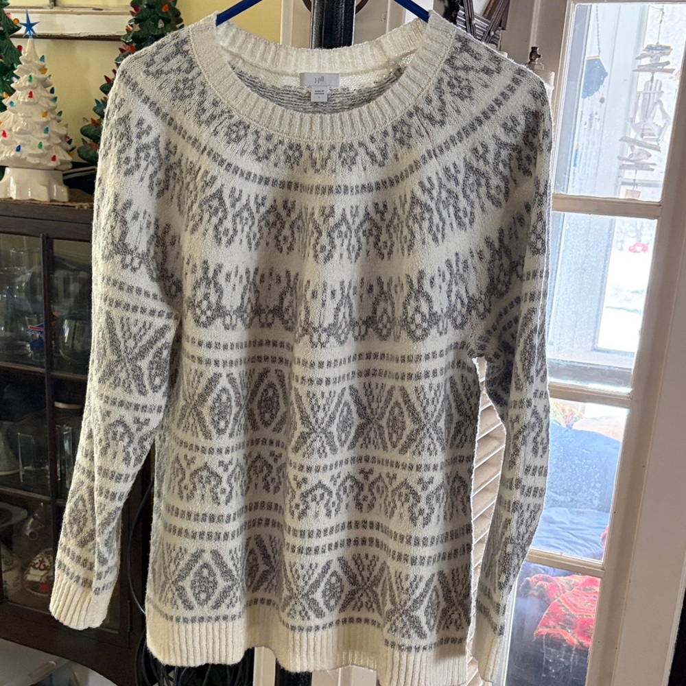 J. Jill Cream and Gray Patterned Sweater